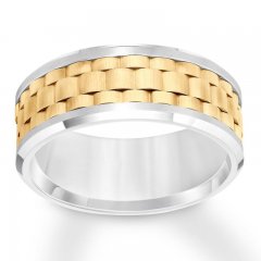 9mm Wedding Band White/Yellow Tungsten Carbide