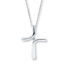 Diamond Cross Necklace 1/20 Carat Round-cut Sterling Silver