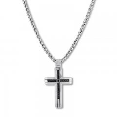 Men's Black Diamond Cross Necklace 1/4 ct tw Stainless Steel