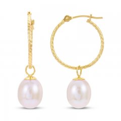 Cultured Pearl Hoop Earrings 14K Yellow Gold