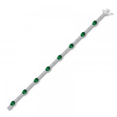 Lab-Created Emerald & Lab-Created White Sapphire Bracelet Sterling Silver 7.25"