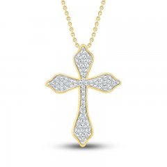 Diamond Cross Necklace 1/4 ct tw Round-cut 10K Yellow Gold 18"