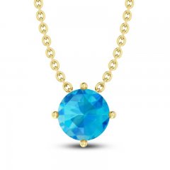 Swiss Blue Topaz Solitaire Necklace 10K Yellow Gold 18"