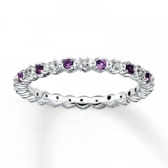 Stackable Amethyst Ring 1/20 ct tw Diamonds Sterling Silver