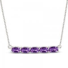 Amethyst Bar Necklace Sterling Silver 18"