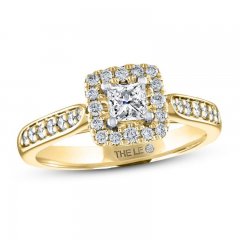 Leo Diamond Engagement Ring 3/4 ct tw Princess/Round 14K Yellow Gold