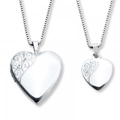 Mother/Daughter Necklaces Heart with Swirls Sterling Silver