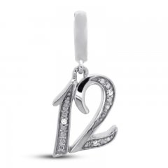 Number 12 Charm with Diamonds Sterling Silver