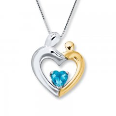 Mother & Child Necklace Blue Topaz Sterling Silver/10K Gold