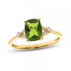 Peridot & Diamond Ring 1/20 ct tw Cushion/Round-Cut 10K Yellow Gold