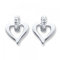 Heart Earrings Diamond Accents Sterling Silver