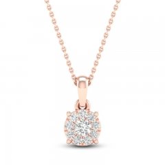 Diamond Halo Necklace 1/10 ct tw Round-Cut 10K Rose Gold 18"