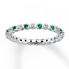 Stackable Ring Lab-Created Emeralds 1/20 ct tw Diamonds