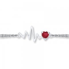 Heartbeat Bracelet Lab-Created Ruby Sterling Silver