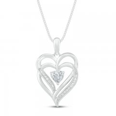 White Lab-Created Sapphire & Diamond Heart Necklace Sterling Silver 18"