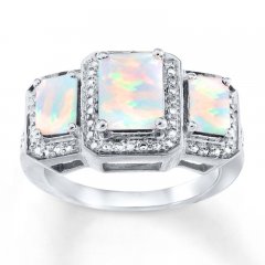 Lab-Created Opal Ring Diamond Accents Sterling Silver