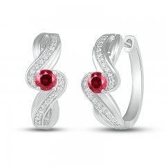 Lab-Created Ruby & White Lab-Created Sapphire Hoop Earrings Sterling Silver