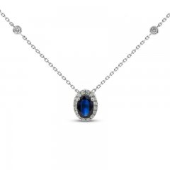 Sapphire Necklace 1/10 ct tw Diamonds 10K White Gold 18"