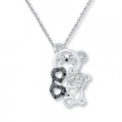 Black/White Diamond Bear Necklace 1/20 ct tw Sterling Silver