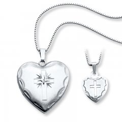 Mother/Daughter Necklaces Heart with Cross Sterling Silver