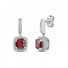 Garnet & White Lab-Created Sapphire Dangle Earrings Sterling Silver