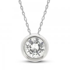 White Lab-Created Sapphire Bezel Necklace Sterling Silver 18"