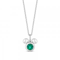 Disney Treasures Mickey Mouse Lab-Created Emerald & Diamond Necklace Sterling Silver 17"