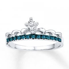 Crown Ring 1/10 ct tw Blue Diamonds 10K White Gold