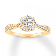 Diamond Engagement Ring 1/2 cttw Princess/Round 14K Yellow Gold