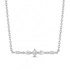 Diamond Bar Necklace 1/3 ct tw Round/Princess/Pear 10K White Gold 18"