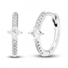 Diamond Hoop Earrings 1/4 ct tw Princess & Round-cut 10K White Gold