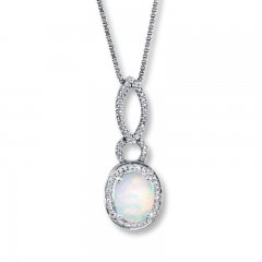 Lab-Created Opal Necklace Diamond Accents Sterling Silver