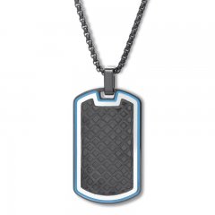 Dog Tag Necklace Black Ion-Plated Stainless Steel 24"