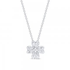 Diamond Clover Necklace 1/4 ct tw Round/Baguette 10K White Gold 18"