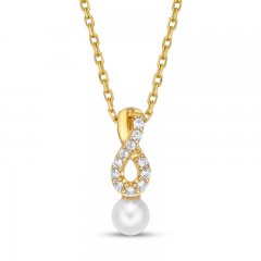 Cultured Pearl & White Lab-Created Sapphire Necklace 10K Yellow Gold 18"