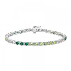 Vibrant Shades Lab-Created Emerald, Peridot, Green Quartz, White Lab-Created Sapphire Bracelet Sterling Silver 7.25"