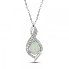 Lab-Created Opal & White Lab-Created Sapphire Necklace Sterling Silver 18"