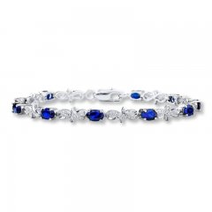 Lab-Created Sapphires Bracelet with Diamonds Sterling Silver