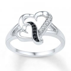 Black/White Diamond Heart Ring 1/20 ct tw Sterling Silver