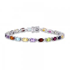 Multi-Gemstone Bracelet Sterling Silver 7"