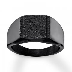 Men's Textured Signet Ring Black Ion-Plated Stainless Steel