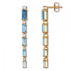 Blue & White Topaz Drop Earrings 10K Yellow Gold