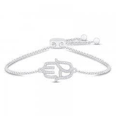 Diamond Hamsa Bolo Bracelet 1/6 ct tw Round-cut Sterling Silver