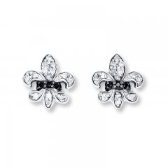 Fleur-de-Lis Earrings 1/6 ct tw Diamonds Sterling Silver