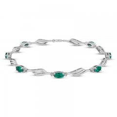 Emerald & Diamond Accent Bracelet Sterling Silver 7.25"