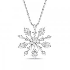 White Lab-Created Sapphire Snowflake Necklace Sterling Silver