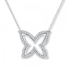 Diamond Butterfly Necklace 1/6 ct tw Round-cut Sterling Silver