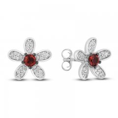 Disney Treasures Vintage Mickey Flower Garnet Earrings 1/6 ct tw Sterling Silver