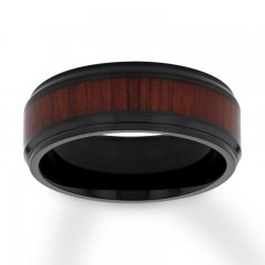 Men's Wood Design Wedding Band Black Ion-Plated Stainless Steel