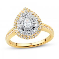 Diamond Engagement Ring 3/4 ct tw Pear/Round 14K Two-Tone Gold